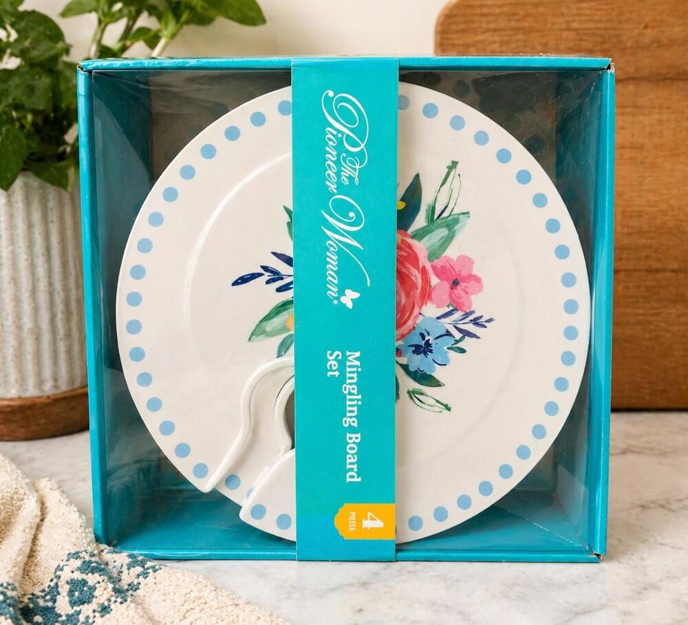Pioneer Woman Mingling Board Set 4 Piece Floral Serving Tray Board Hostess